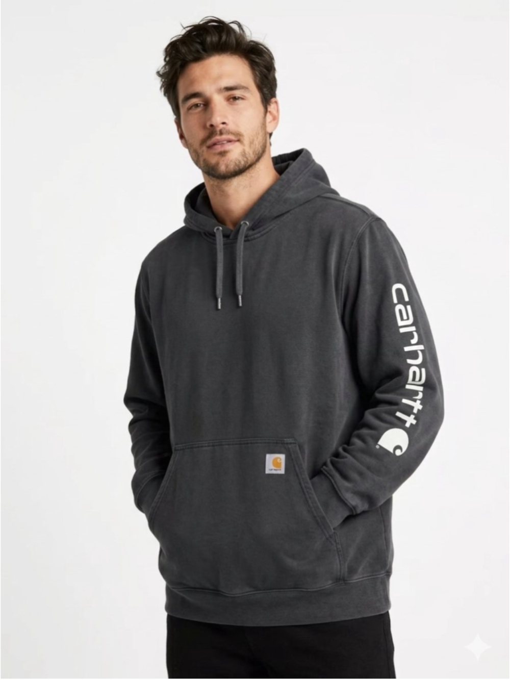 Men's Carhartt Loose Fit Midweight Hooded Pullover Sweatshirt Black (Size L) 826
